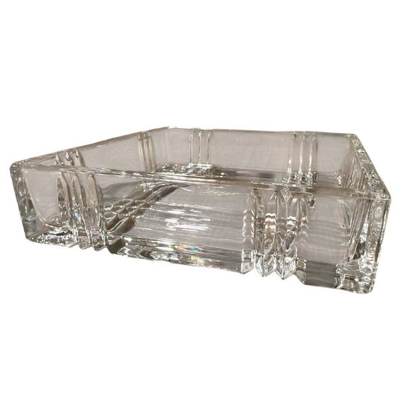 VTG Clear Glass Art Deco Square Trinket Box Tray Candle Soap Gift Jewelry Candy - Picture 2 of 7